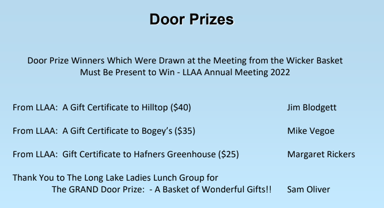 Annual Meeting 2022 Door Prizes